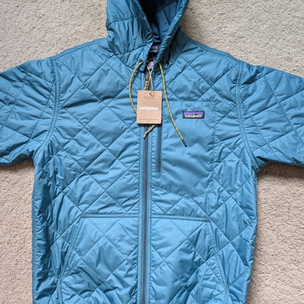 Patagonia Diamond Quilted Bomber Hoodie Jacket Mens Small Blue - Picture 2 of 5